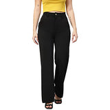 Kotty Womens High Rise Viscose Rayon Straight Fit Solid Trousers,Sable BlackApparel,34