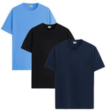 ADRO T Shirts Pack of 3 Mens Tshirts Cotton T Shirts for Men Pack of 3 T Shirts Regular fit Tshirts Combo T Shirts Solid Tshirt for Men | RCM3-PLN-BL-NB-SK-L,Black,Navy,Sky Blue