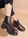 Women'S Chunky Chelsea Boots Brown Ankle Booties With Lug Sole Slip-On Elastic Side Panels Stylish Fall/Winter Footwear Eu40,Brown,7,B0DM2G45CK