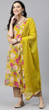 Anni Designer Women'S Cotton Blend Straight Printed Kurta With Pant & Dupatta (Ganita Mustard_L_Mustard_Large),Mustard,L,Rayon Blend,Regular,