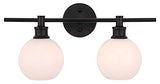 Living District Collier Industrial Mid-Century Modern 2 Light Entryway And Bathroom Wall Sconce In Black And Frosted White Glass