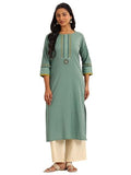 Libas Women'S Cotton Blend Yoke Design Regular Kurta (98210Oc_Blue_M)