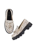 Shoetopia Stylish Printed Cream With Bow Loafers For Women & Girls /Eu41,Cream,8,B0DM6666C2