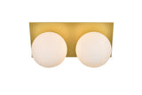 Living District Jillian 2-Light Iron & Glass Bath Sconce In Brass/Frosted White