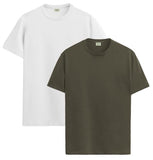 ADRO T Shirts Pack of 2 Mens Tshirts Cotton T Shirts for Men Tshirt T-Shirts Combo T Shirts Tshirts for Men Plain Solid Tshirts White Olive Tshirt for Men RCM2-PLN-WH-OL-M,White,Olive