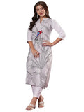 Anni Designer Women'S Cotton Blend Straight Printed Kurta With Pant (Nabhita White-Vks07_M_White_Medium),White,M