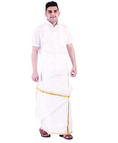 Prakasam Cotton Men'S Combed Cotton Finer Quality Double Dhoti (8 Mulam) - 3.80Mtrs/ Double Dhoti With Gold Jari Border