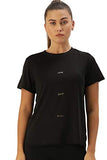 Enamor Athleisure Polyester Women's Relaxed Fit Crew Neck Hip Length Short Sleeves Quick Dry Antimicrobial 4 Stretch T-Shirt for Women - E105(E105-Jet Black W/Magic-M),Jet Black W/Magic