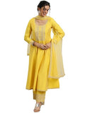 Libas Yellow Chanderi Silk Embroidered Kurta Sets For Women
