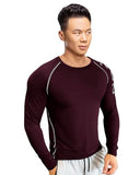 Eyebogler Men Round Neck Solid Full Sleeve Regualr Fit T-Shirt Wine Melange,Wine MelangeApparel,2XL