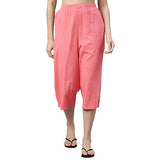 Enamor E402 High-Rise Cotton Slub Basic Culottes For Women With Concealed Adjustable Drawstring(E402_Pink Taffy_Xl)