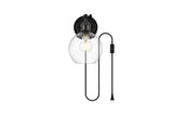 Living District Wesson 1-Light Metal Plug-In Wall Sconce In Black/Clear