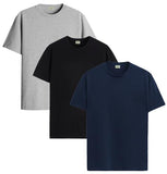 Adro Men'S Solid Regular Fit T-Shirt (Rcm3-Pln-Bl-Nb-Gr_Black Navy Grey,Black,Navy,GreyApparel,L