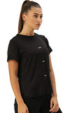 Enamor Athleisure Polyester Women's Relaxed Fit Crew Neck Hip Length Short Sleeves Quick Dry Antimicrobial 4 Stretch T-Shirt for Women - E105(E105-Jet Black W/Magic-M),Jet Black W/Magic