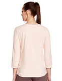 Enamor Essentials Women's Slim Fit Henley Neck 3/4th Sleeves Cotton Tee with Snap Button Placket Front & Sleeve Tab - E129(E129-Pink Pearl W/Energy-Medium),Pink Pearl W/Energy