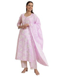 Libas Womens Printed Cotton Straight Kurta With Trousers And Dupatta