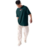 Kyda Men'S Oversized 100% Cotton Round Neck Front And Back Printed Tshirt (Pack Of 1),Bottle Green2Apparel,M