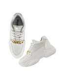 Shoetopia Chain Detailed White Sneakers For Girls-Eu41,Bronze,8,B0D5HGHWH3