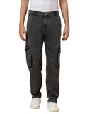Kotty Men'S Solid Mid Rise Straight Fit Stylish Looking Cargo Jeans(Grey,36)