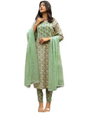 Gosriki Women'S Cotton Blend Straight Printed Kurta With Pant & Dupatta (Thana Green-Gs_L_Green_Large),Green,,B0CRDY3NP2