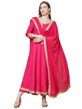 Gosriki Women'S Rayon Blend Anarkali Solid Kurta With Pant & Dupatta (Shyam Pink-Vks01-Gs_S_Pink_Small),Pink,,B0DGQRT2D5