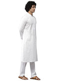 See Designs Cotton Men White Chikankari Embroidered Straight Kurta With Pyjama White 2Xl