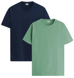 ADRO T Shirts Pack of 2 Mens Tshirts Cotton T Shirts for Men Tshirt T-Shirts Combo T Shirts Tshirts for Men Plain Solid Tshirts Navy Pista Tshirt for Men RCM2-PLN-NB-PT-2XL,Navy,Pista