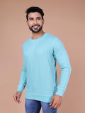 Colors Waffle Texture Full Sleeve T-Shirt For Men - 100% Cotton Ribbed Crew Neck Breathable Fabric Enhanced Texture Super Stretchable Label-Free Comfort Anti-Fungal Dye. Pack Of 1,Aquifer BlueApparel,XL