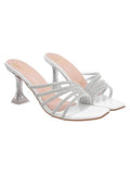 Shoetopia Womens Silver Rhinestone Strap Heeled Sandals Block Heel Open Toe Party & Wedding Footwear Eu 40,Silver,7,B0DZVPFT8M