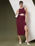 Oomph! Women'S Western & Fusion Wear Stretchable Midi Lycra Dress For Women Bodycon Purple - Md1083,Aubergibe Purple,Aubergibe Purple,M