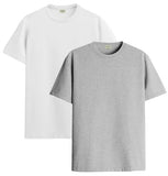 ADRO T Shirts Pack of 2 Mens Tshirts Cotton T Shirts for Men Tshirt T-Shirts Combo T Shirts Tshirts for Men Plain Solid Tshirts White Grey Tshirt for Men RCM2-PLN-WH-GR-2XL,White,Grey