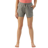 Enamor Essentials Women's Relaxed Fit Mid Rise 100% Cotton Mid-Thigh Length Shorts With Adjustable Waistband & Pockets - E078(E078-Ice Grey-M),Ice Grey