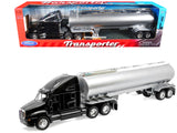 Kenworth T2000 Truck Black with Silver Tanker Trailer Transporter Series 1/32 Diecast Model by Welly