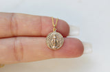 14k Gold Round Miraculous Medal Necklace
