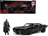 Batmobile Matt Black with Lights with Batman Diecast Figurine The Batman (2022) Movie DC Comics 1/18 Diecast Model Car by Ja