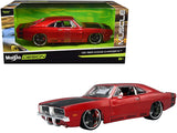 1969 Dodge Charger R/T Red Metallic with Black Hood and Black Stripes Classic Muscle 1/25 Diecast Model Car by Maisto