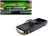1965 Chevrolet El Camino Lowrider Black Metallic with Silver Graphics Lowriders Series 1/25 Diecast Model Car by Maisto