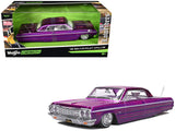 1964 Chevrolet Impala SS Lowrider Candy Purple with Graphics and White Interior Lowriders Maisto Design Series 1/26 Diecast