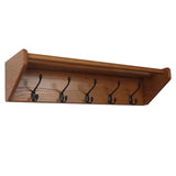 Wooden Mallet 5 Hook Shelf, Black Hooks, Medium Oak