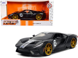 2017 Ford GT #2 Matt Black with Silver Stripes and Gold Wheels Bigtime Muscle Series 1/24 Diecast Model Car by Jada