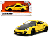 Porsche 911 Turbo (997) Yellow with Carbon Hood HyperSpec Series 1/24 Diecast Model Car by Jada