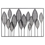 Metal Wall Art Of Leaves With Frame In Landscape Orientation Metallic Finish Black