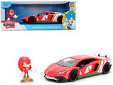 Lamborghini Aventador SV Red with Graphics and Knuckles Diecast Figure Sonic The Hedgehog Franchise Hollywood Rides Series 1