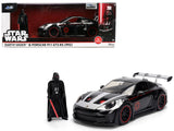 Porsche 911 GT3 RS (992) Black with Silver Hood and Graphics and Darth Vader Figure Star Wars Franchise Hollywood Rides Seri