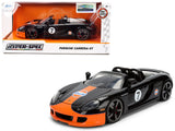 Porsche Carrera GT Convertible #7 Gulf Oil Black with Orange Graphics HyperSpec Series 1/24 Diecast Model Car by Jada
