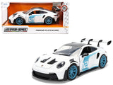 Porsche 911 GT3 RS (992) #12 White with Blue Stripes and Carbon Top HyperSpec Series 1/24 Diecast Model Car by Jada