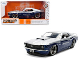 1970 Ford Mustang Boss 429 Iron Stallion Speed Shop Silver and Dark Blue Metallic Bigtime Muscle Series 1/24 Diecast Model C