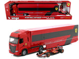 Iveco SWay 570 Car Transporter Red and Ferrari SF24 #16 Charles Leclerc Formula One F1 World Championship (2024) Racing Haule
