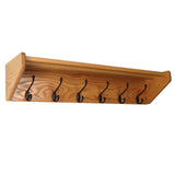 Wooden Mallet 6 Hook Shelf, Black Hooks, Light Oak