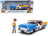 1955 Chevrolet Bel Air Blue with Graphics and Woody Diecast Figure Toy Story Franchise Hollywood Rides Series 1/24 Diecast M